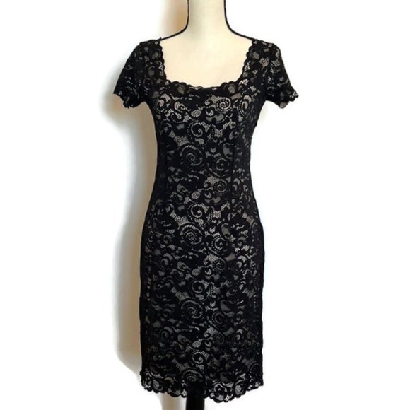 Josie Natori Black Lace Cocktail Dress Size 6 - Picture 1 of 14